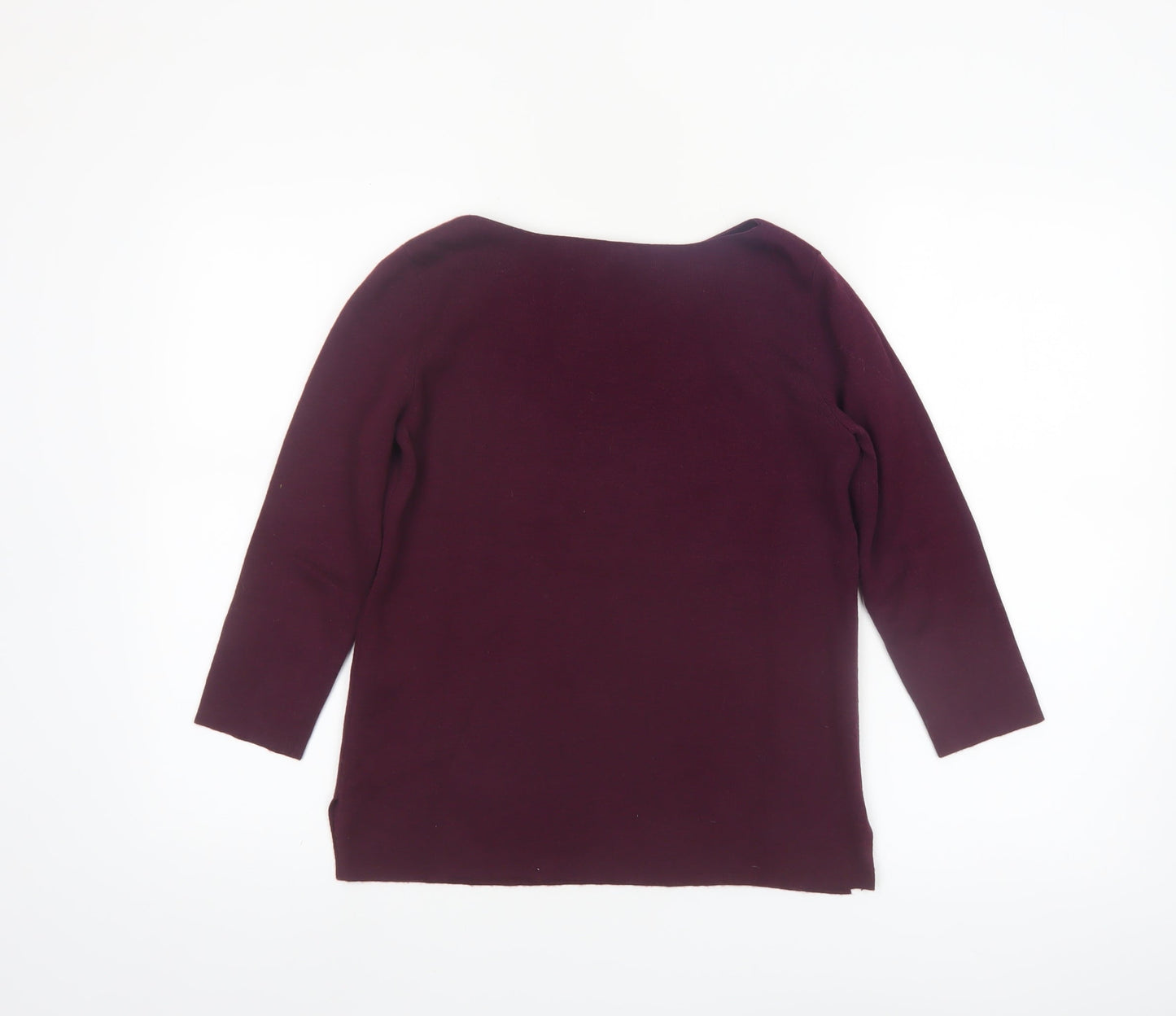 Hobbs Women Purple Wool Blend 3/4 Sleeve Boat Neck Jumper Size S
