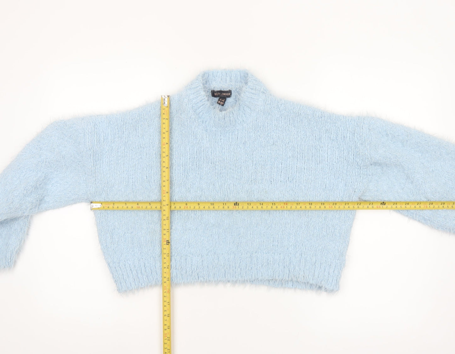 QED London Women's Blue Mock Neck Fluffy Knit Jumper S