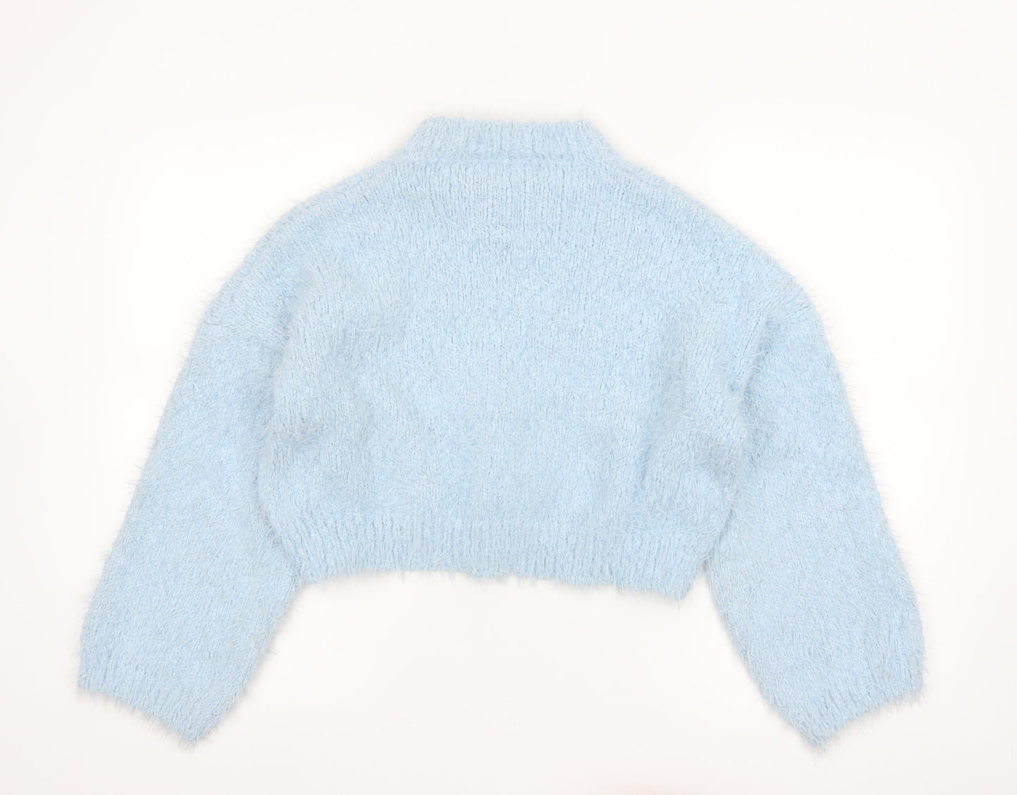 QED London Women's Blue Mock Neck Fluffy Knit Jumper S