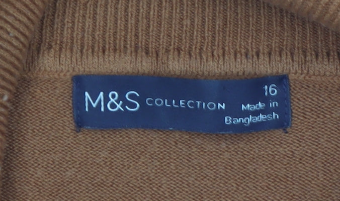 Marks and Spencer Women Brown Roll Neck Acrylic Jumper Size 16