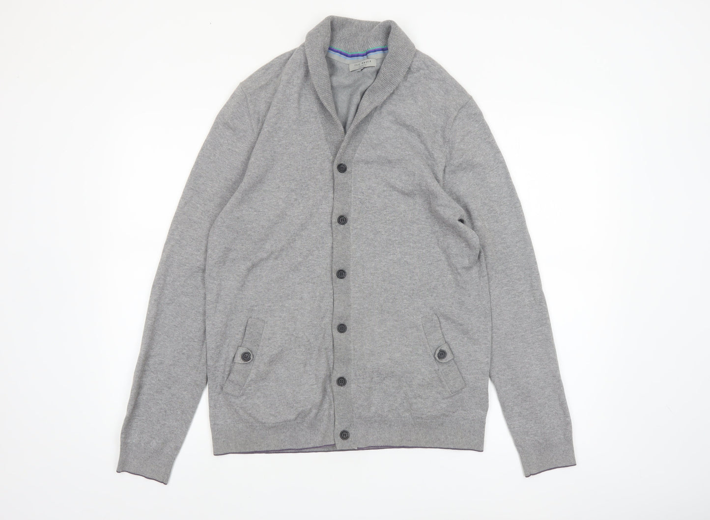 Ted Baker Men's Grey Cotton Blend Shawl Collar Cardigan Size M