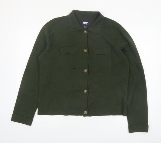 Lands' End Women's Green Cotton Collared Cardigan Size 12