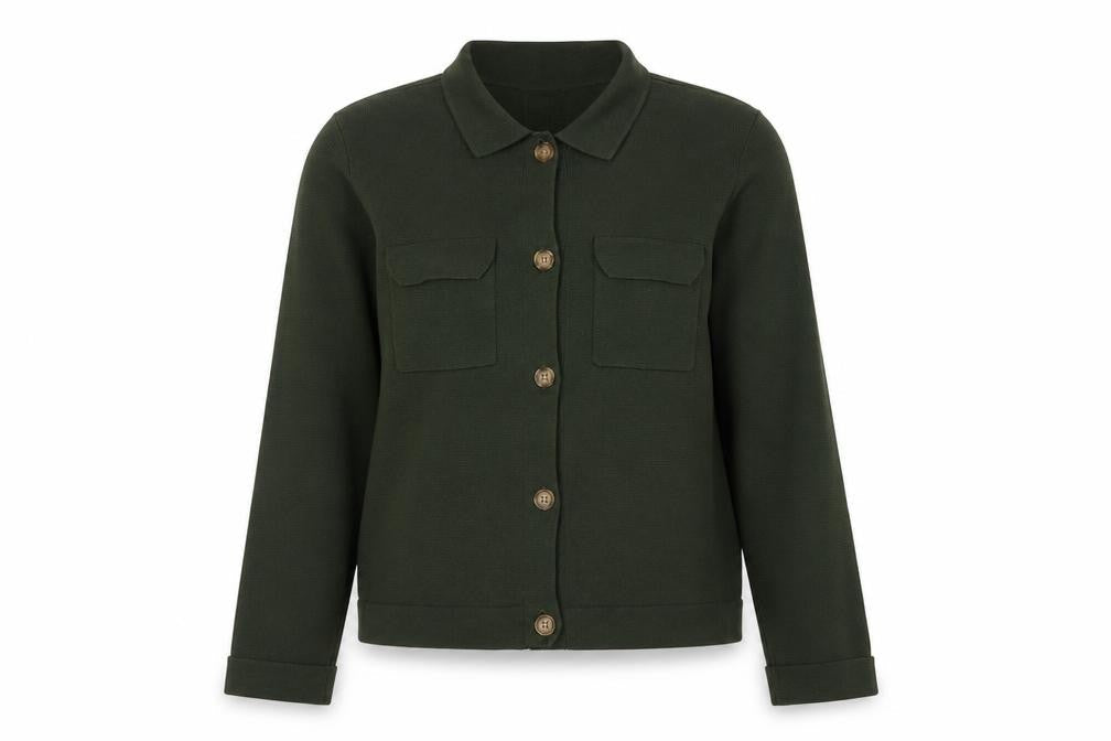 Lands' End Women's Green Cotton Collared Cardigan Size 12