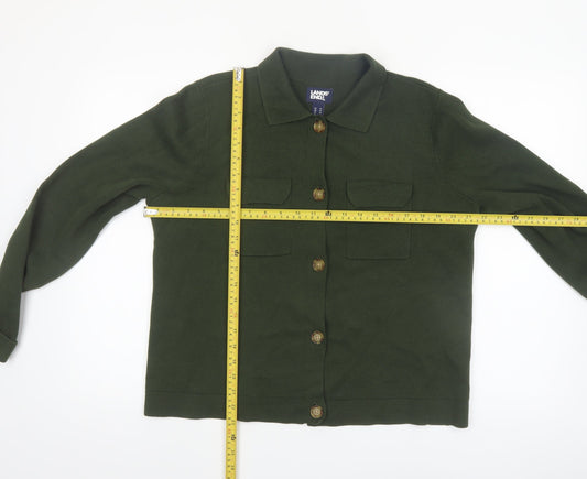 Lands' End Women's Green Cotton Collared Cardigan Size 12