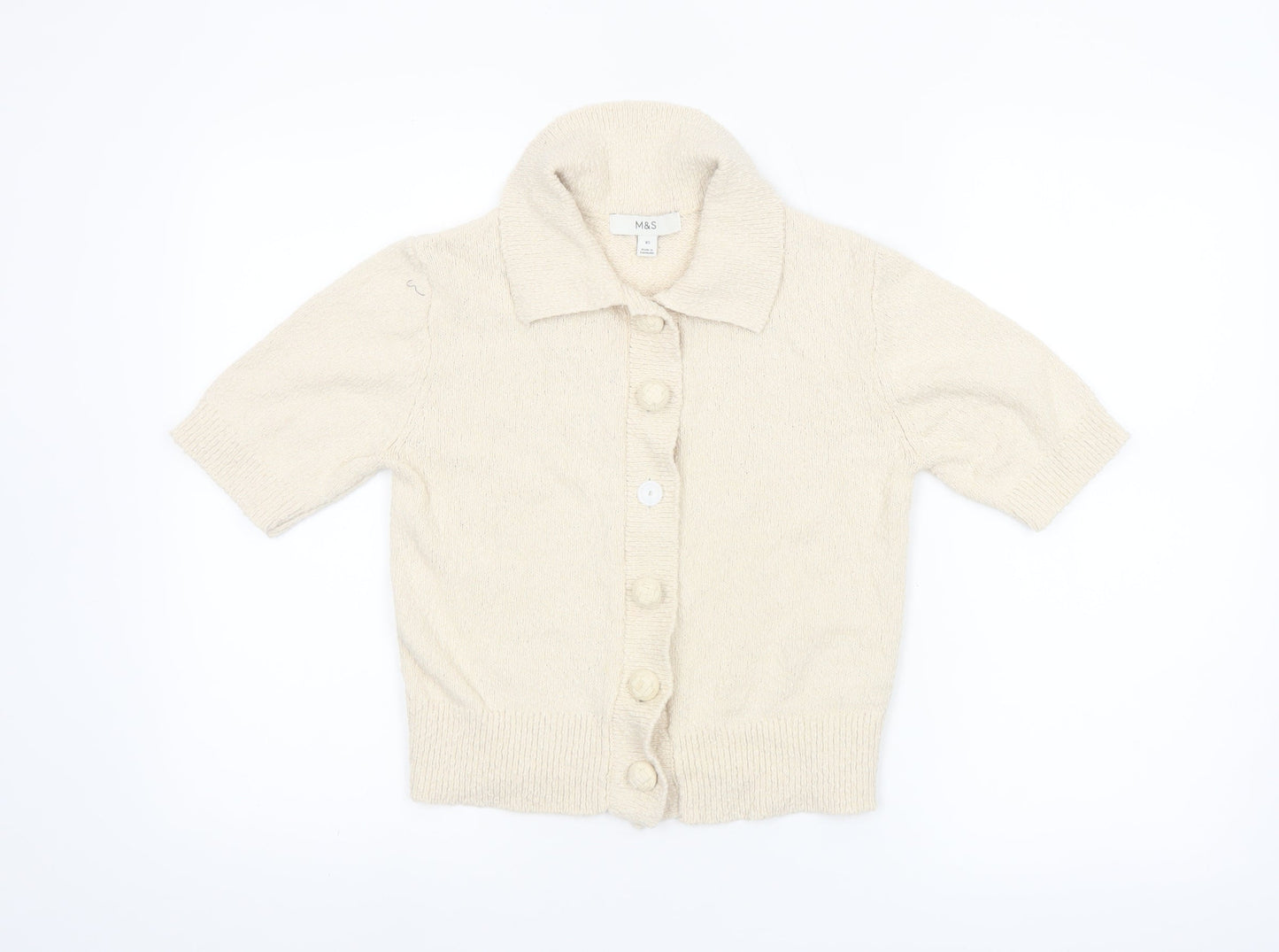 Marks and Spencer Women's Beige Collared Button Cardigan XS