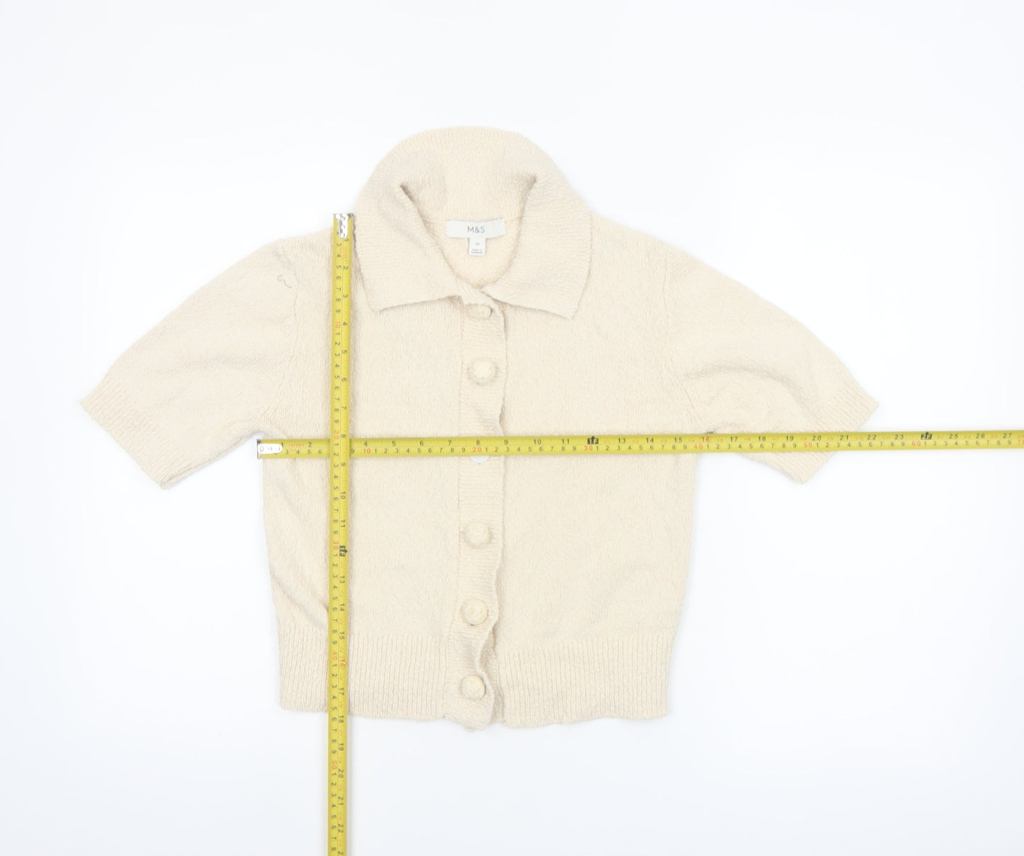Marks and Spencer Women's Beige Collared Button Cardigan XS