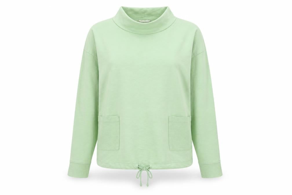 White Stuff Women’s Green Mock Neck Long Sleeve Cotton Top Size 10