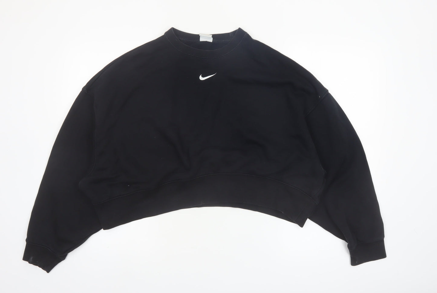 Nike Women's Black Cropped Pullover Sweatshirt Small Logo Crew Neck