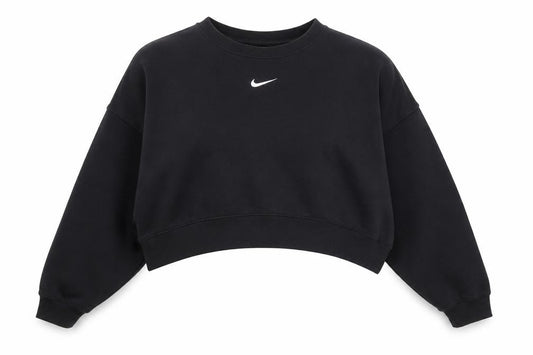 Nike Women's Black Cropped Pullover Sweatshirt Small Logo Crew Neck