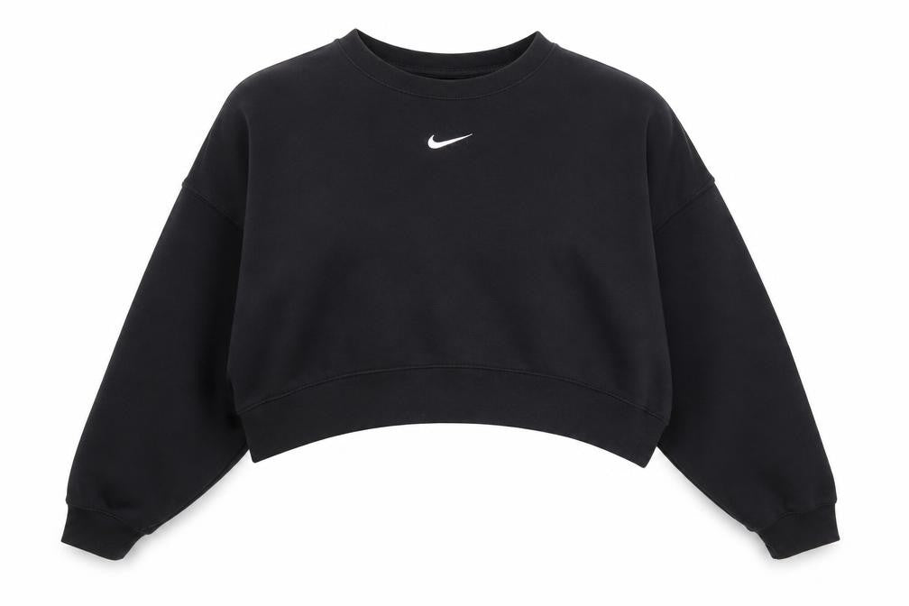 Nike Women's Black Cropped Pullover Sweatshirt Small Logo Crew Neck