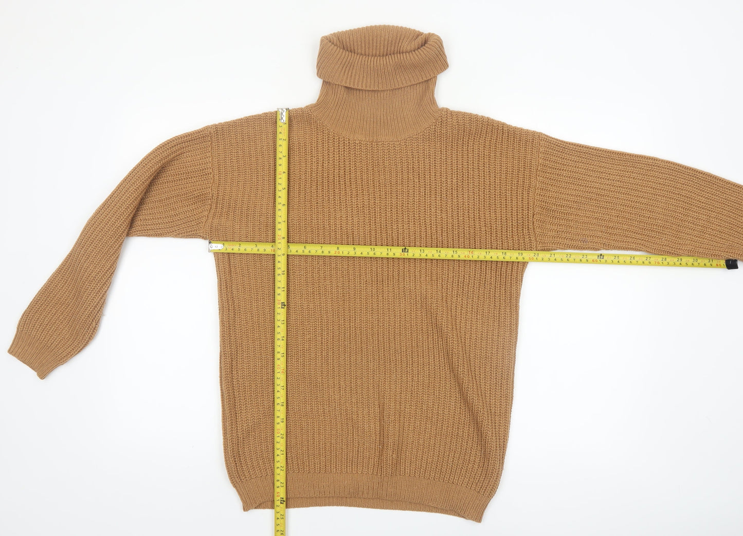 MISSPAP Womens Beige Roll Neck Chunky Knit Jumper Size M