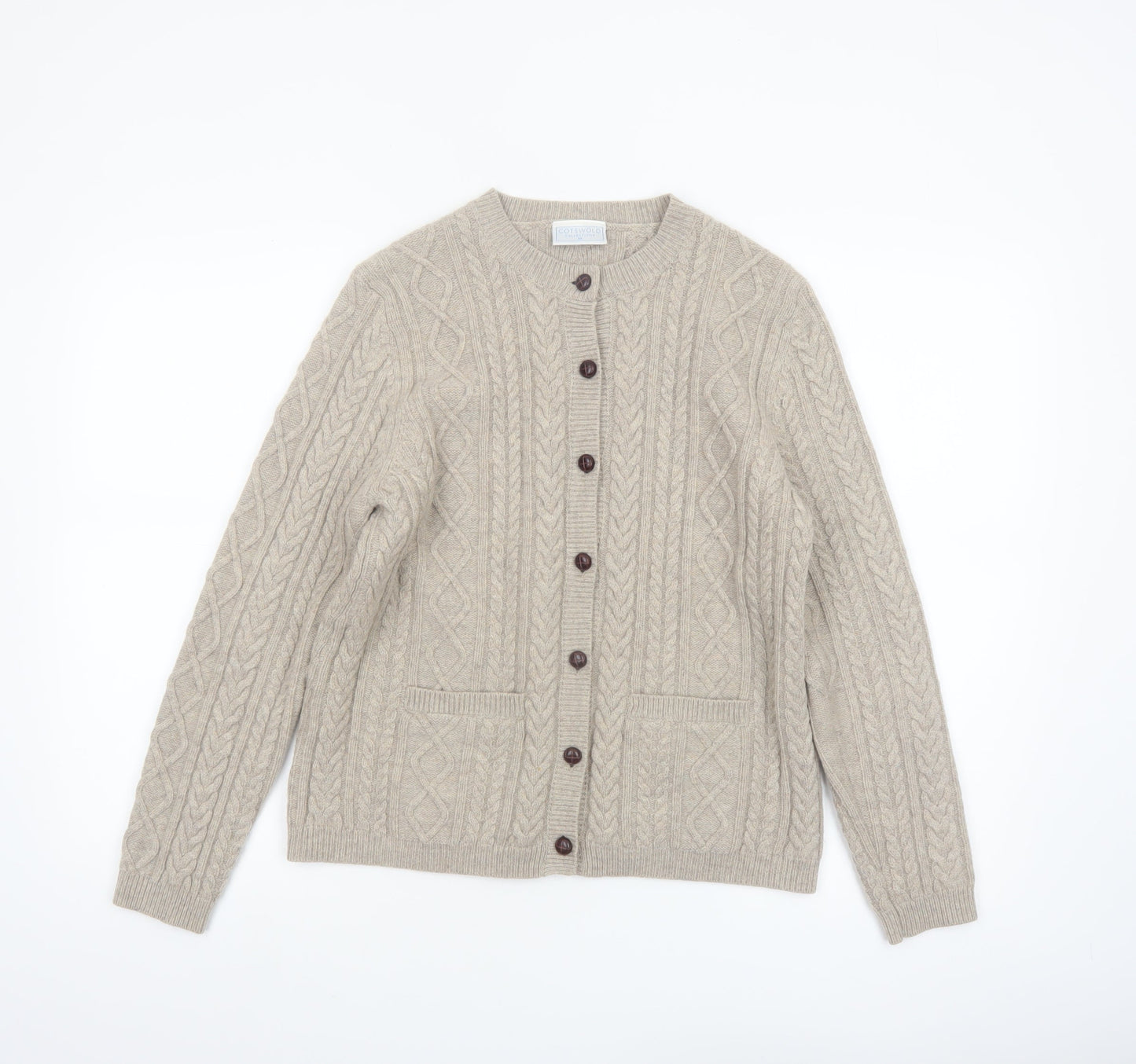 Cotswold Collections Women's Beige Lambswool Cable-Knit Cardigan M