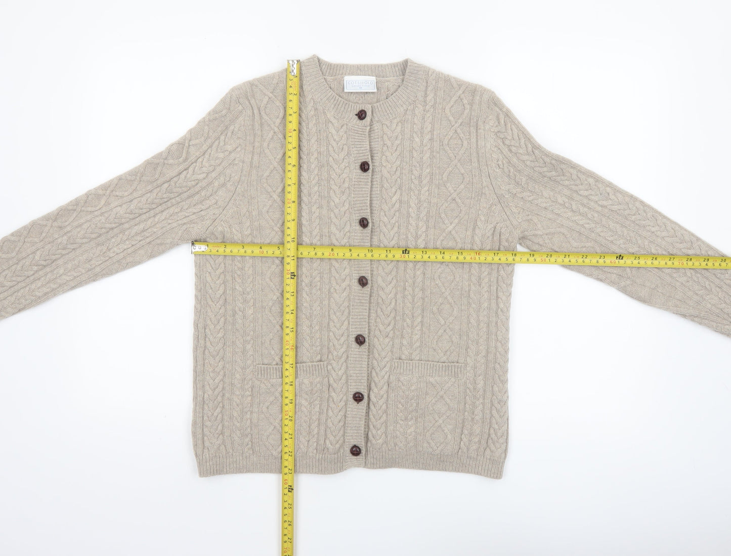 Cotswold Collections Women's Beige Lambswool Cable-Knit Cardigan M
