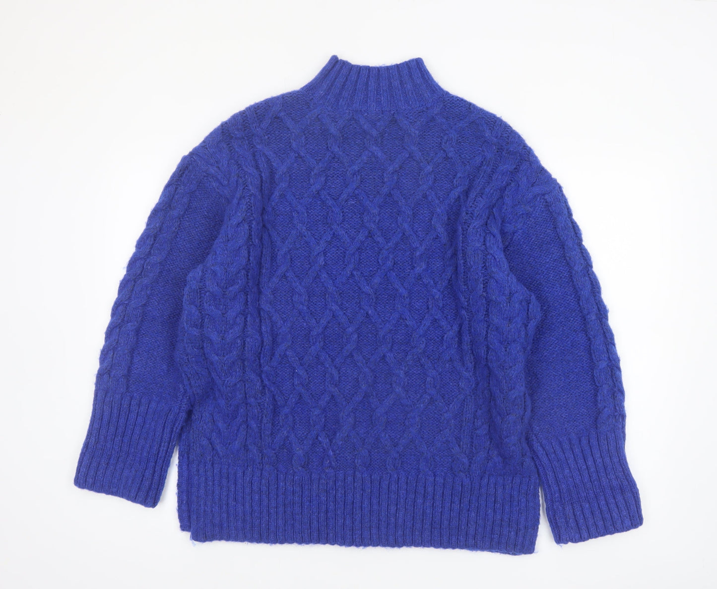 Biba Women's Blue Cable-Knit Mock Neck Jumper Size S