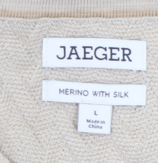 Jaeger Men’s Beige Merino Silk Short Sleeve Knit Polo - Size L