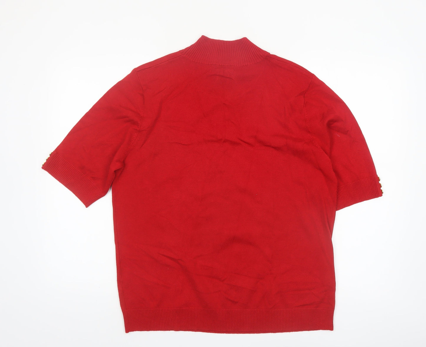 M&Co Womens Red Mock Neck Short Sleeve Pullover Jumper Size 20