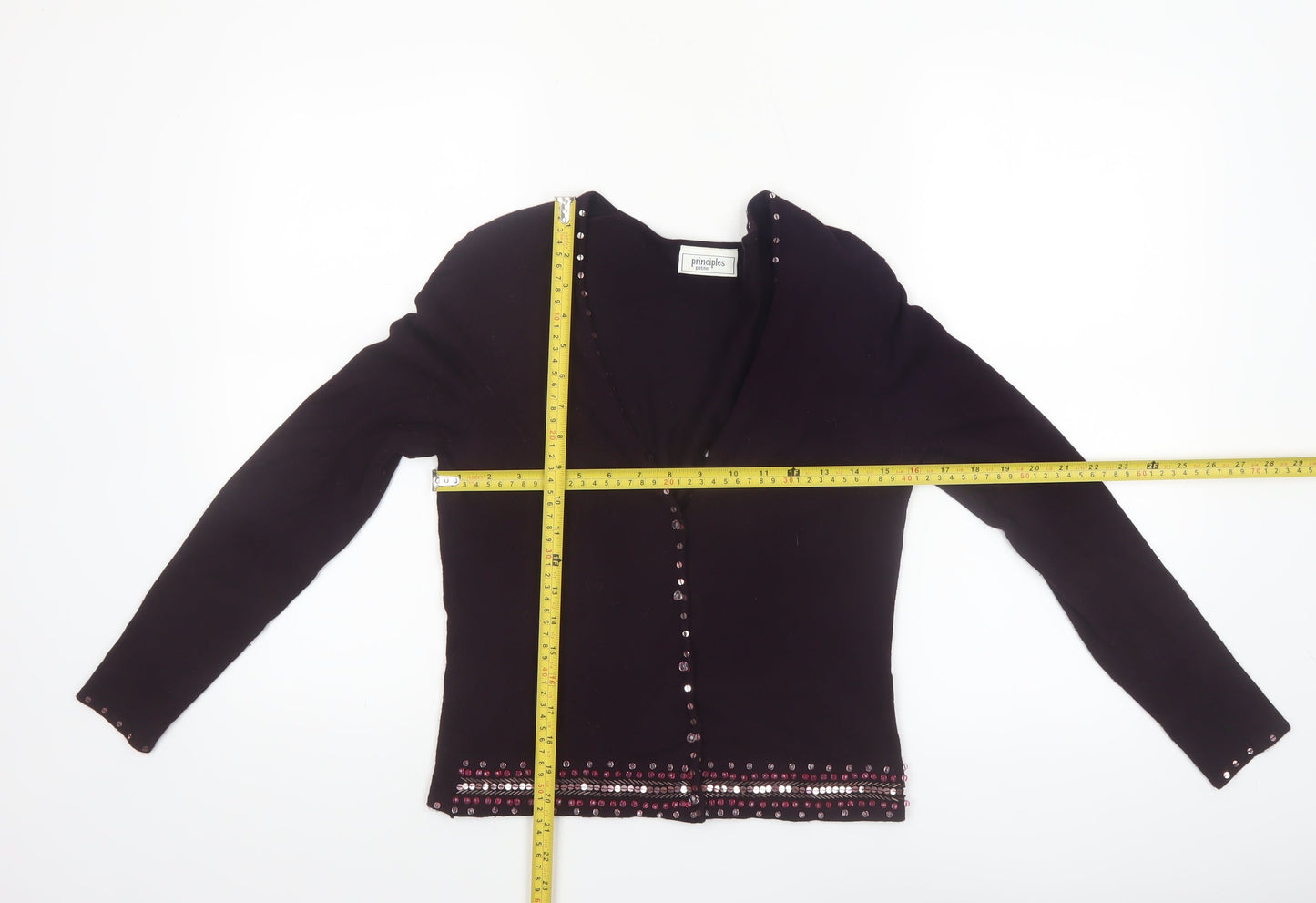 Principles Petite Women's Black Beaded Cardigan Size M
