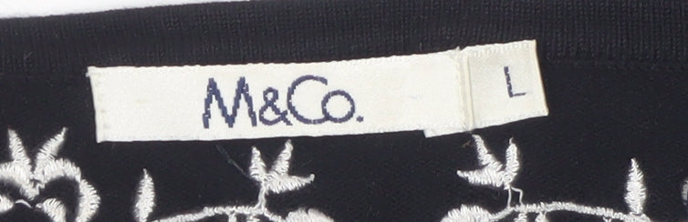 M&Co Women Black Embroidered Tie Front Cardigan Size L Viscose Mix