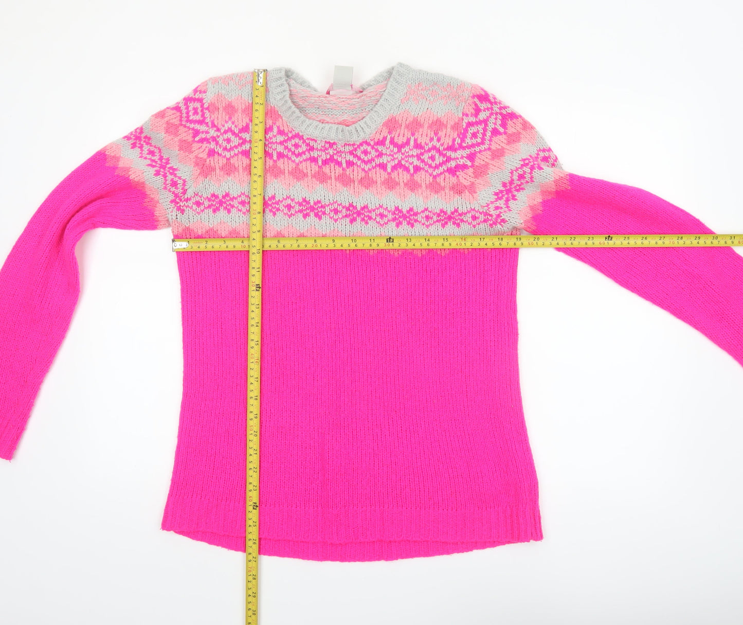 Oasis Womens Pink Fair Isle Knit Crew Neck Jumper Size M