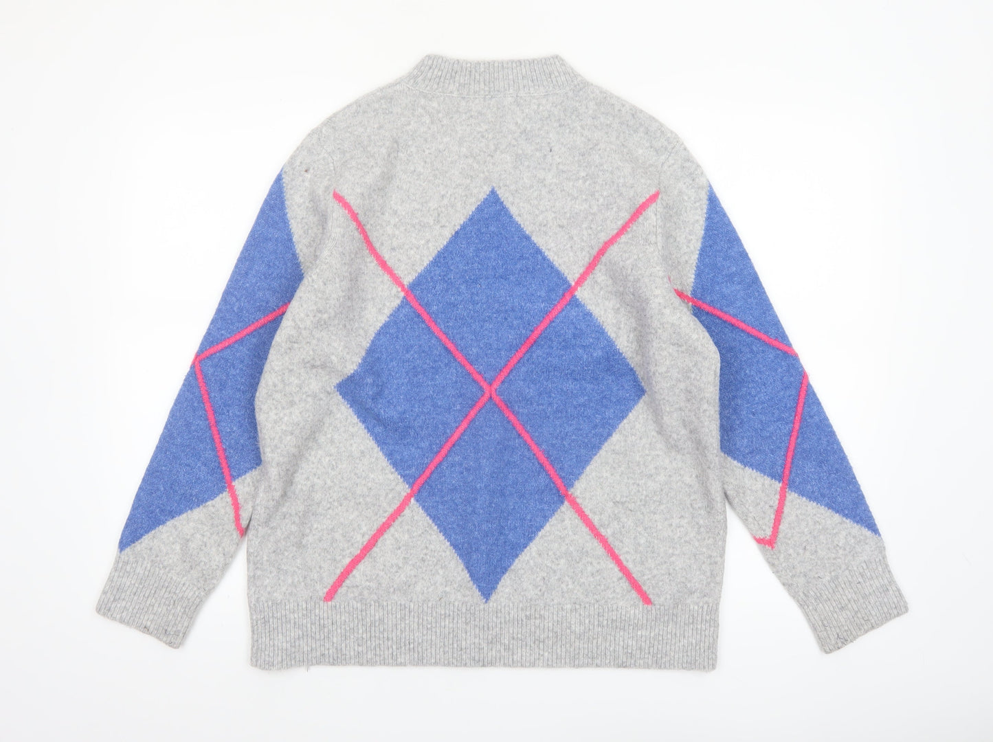 Damart Womens Grey Argyle Knit Pullover Jumper Size 14/16