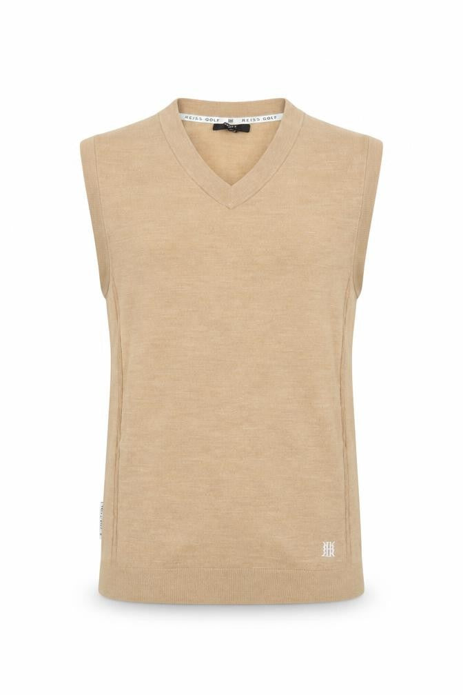 Reiss Golf Men's Beige Wool V-Neck Sleeveless Vest Jumper Size S