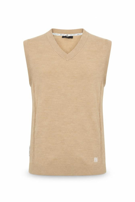 Reiss Golf Men's Beige Wool V-Neck Sleeveless Vest Jumper Size S