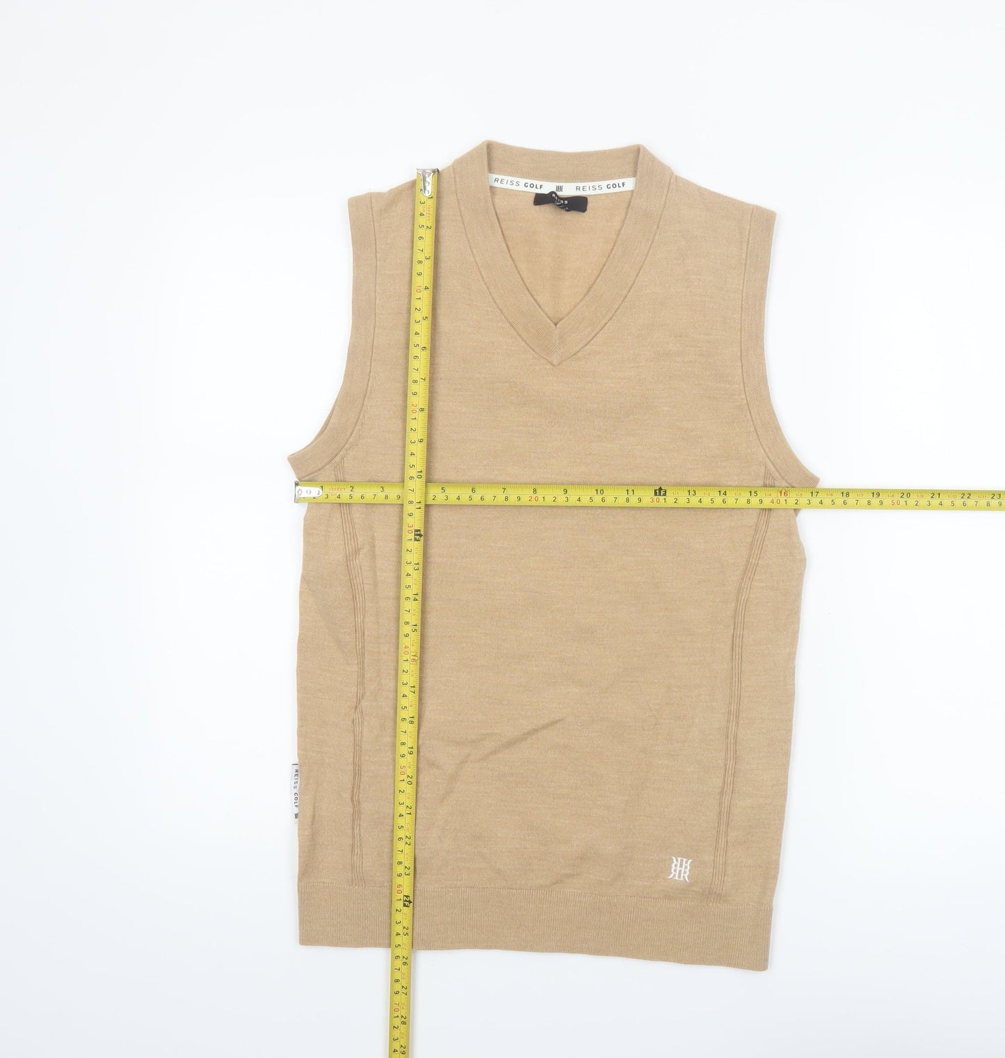 Reiss Golf Men's Beige Wool V-Neck Sleeveless Vest Jumper Size S