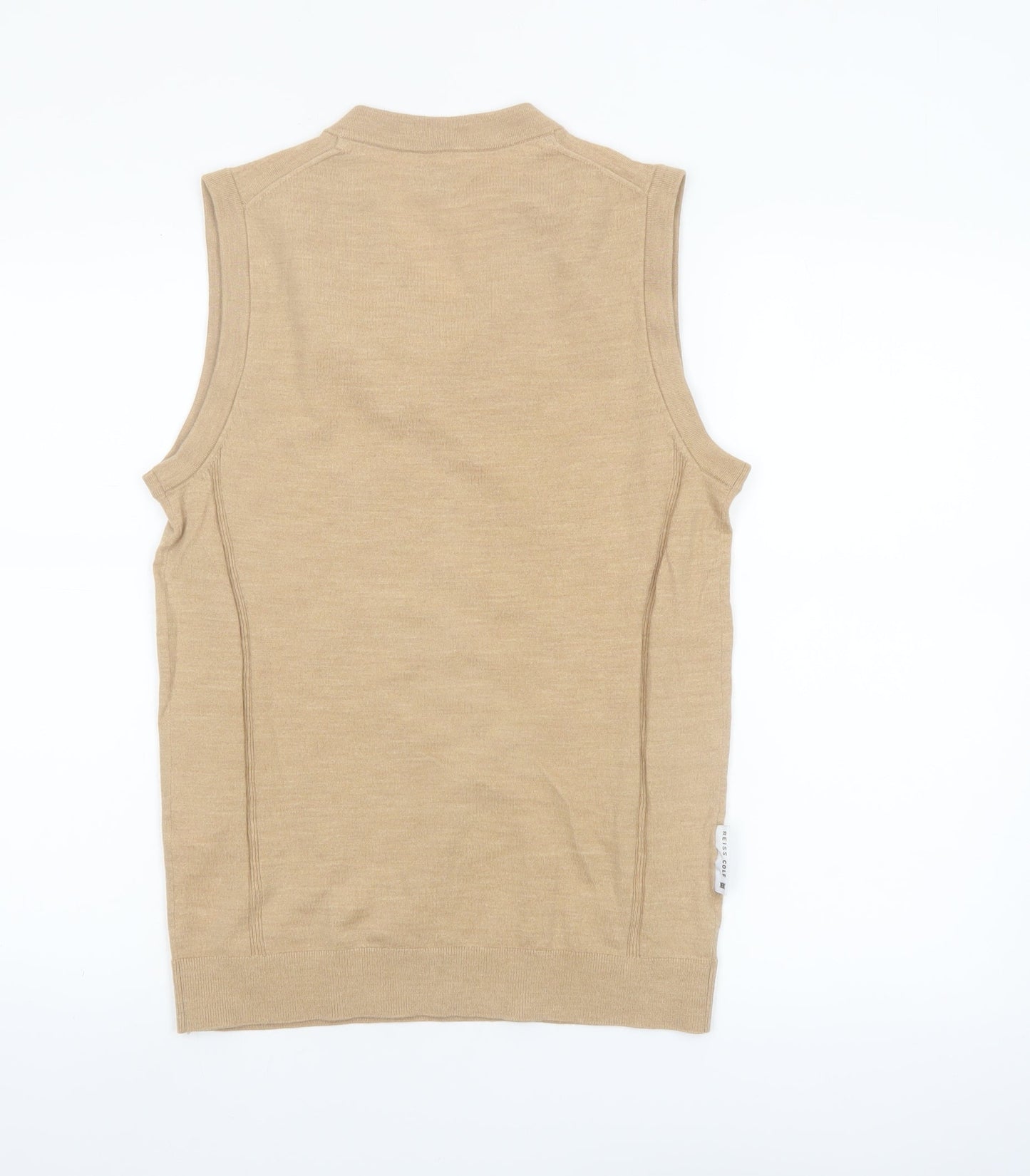 Reiss Golf Men's Beige Wool V-Neck Sleeveless Vest Jumper Size S