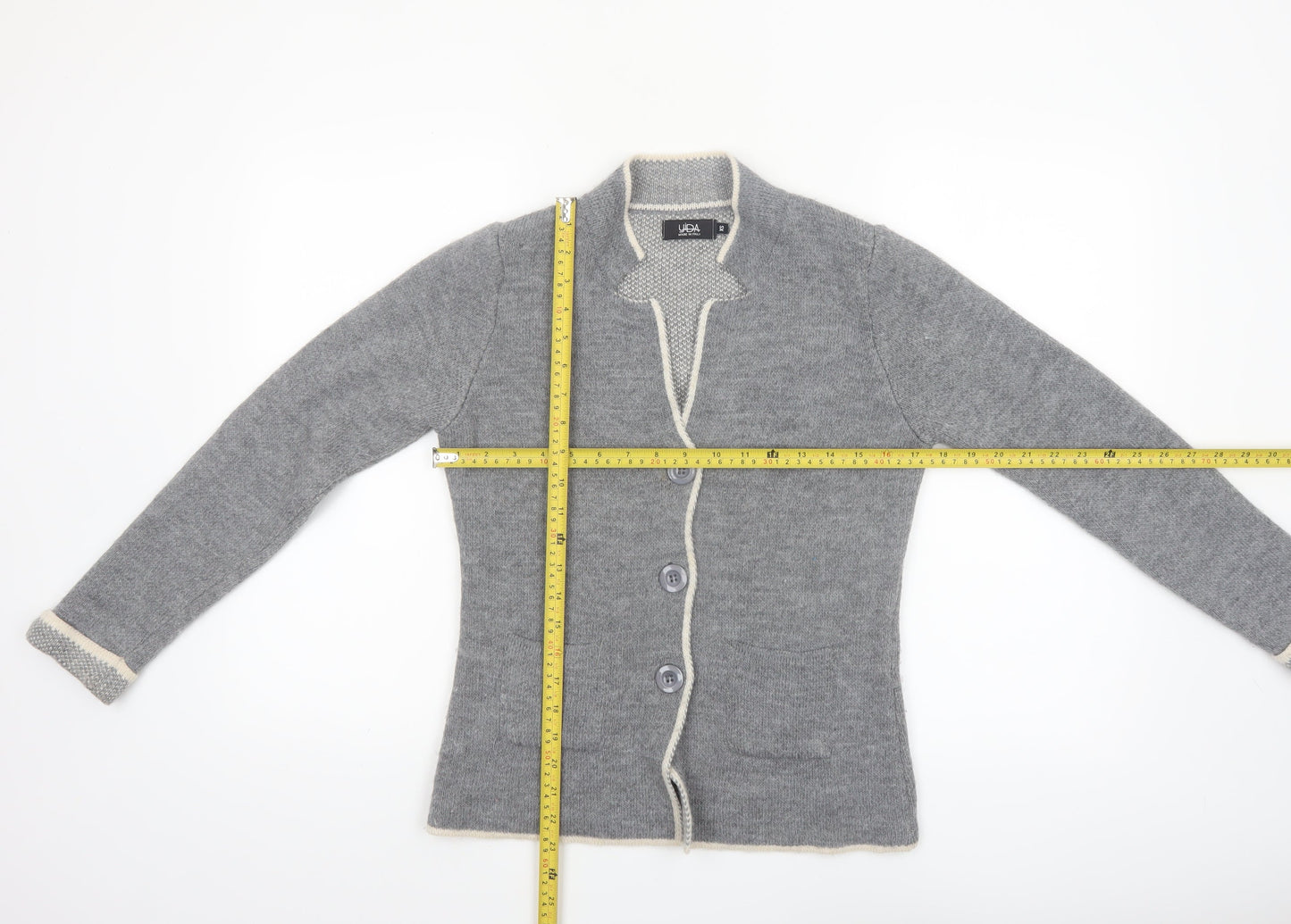 YiDA Women's Grey Knit Cardigan XS Wool Blend Long Sleeve
