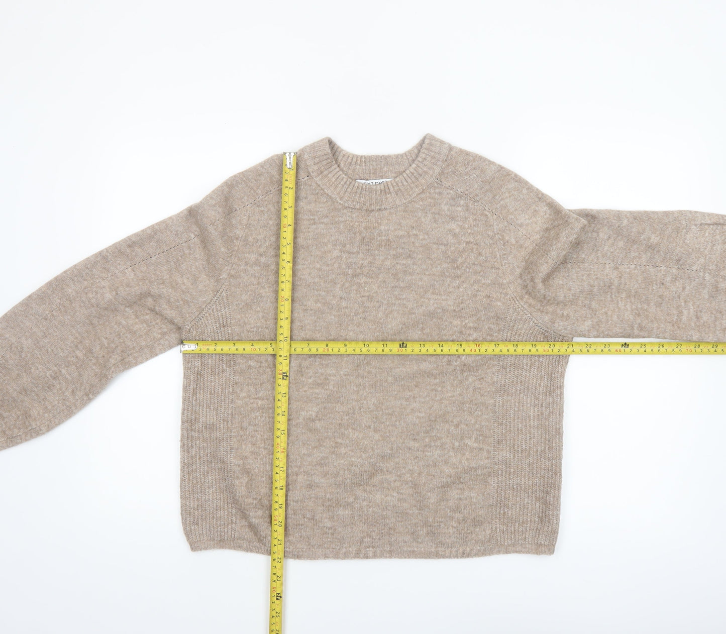 Next Women Beige Crew Neck Knit Pullover Jumper Size 14