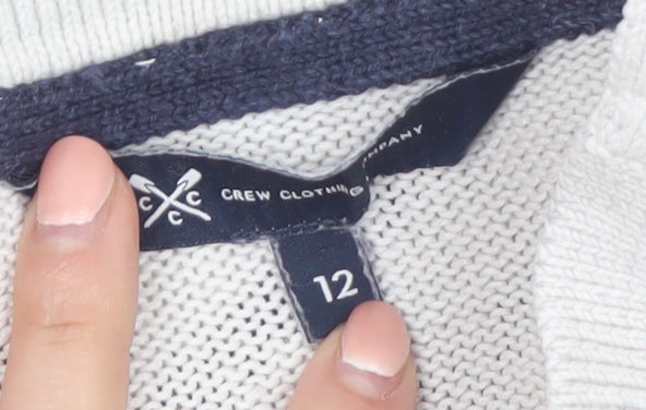 Crew Clothing Company Women's White Striped Collared Jumper Size 12
