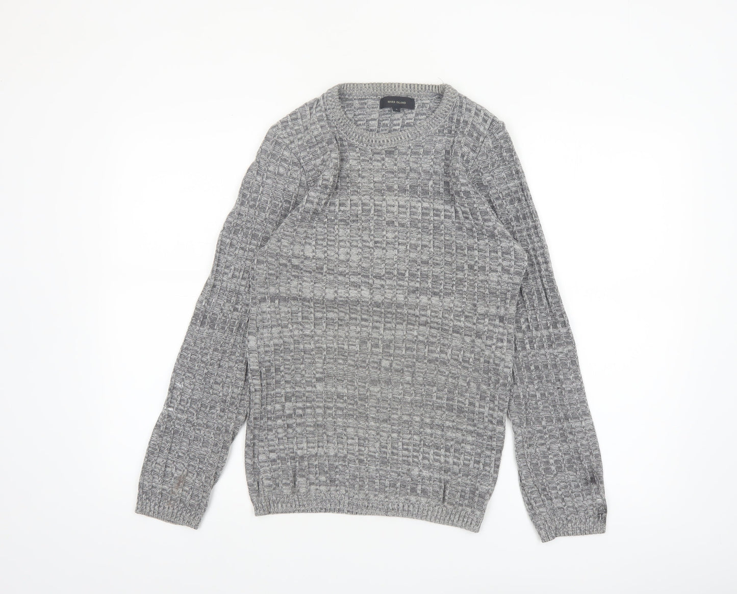 River Island Men's Grey Waffle Knit Crew Neck Jumper Size S