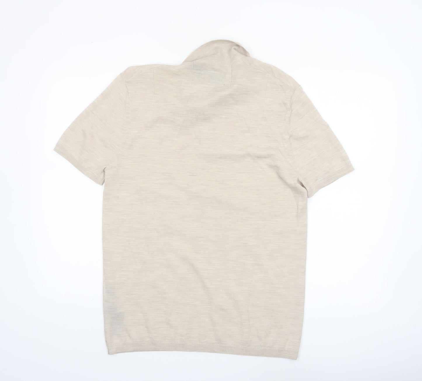 AllSaints Men’s Beige Merino Wool Polo Shirt Size M