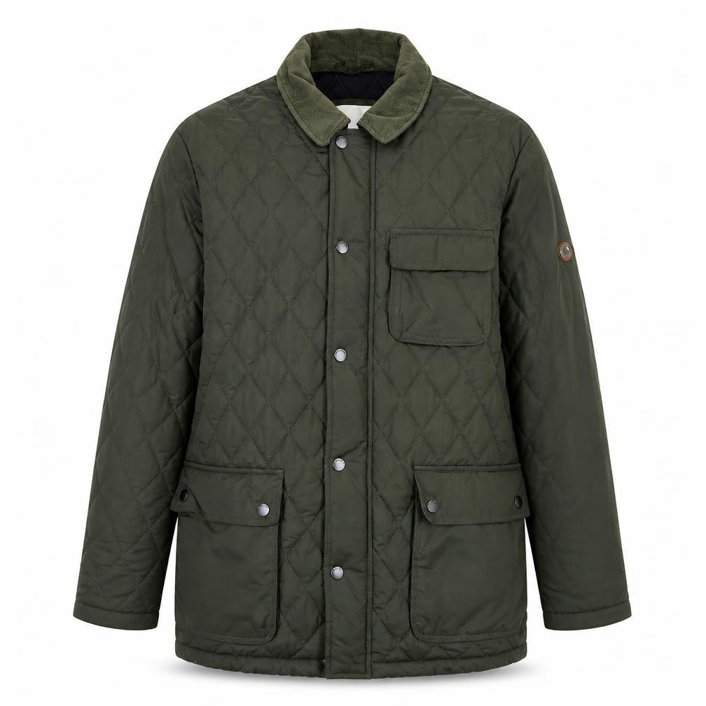 Ben Sherman Mens Green Quilted Mid-Length Jacket S