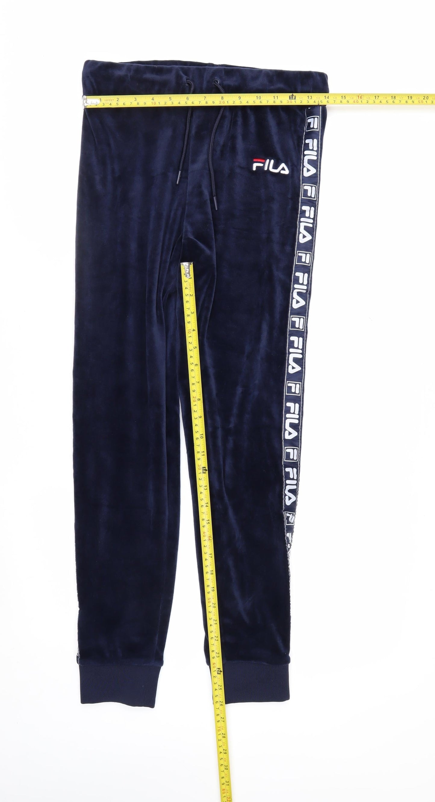 Fila Womens Blue Velour Jogger Trousers Size S Elastic Waist