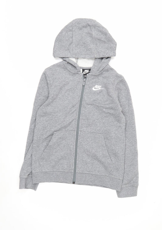 Nike Boys Grey Full Zip Hoodie Size 10-11 Years Standard Fit