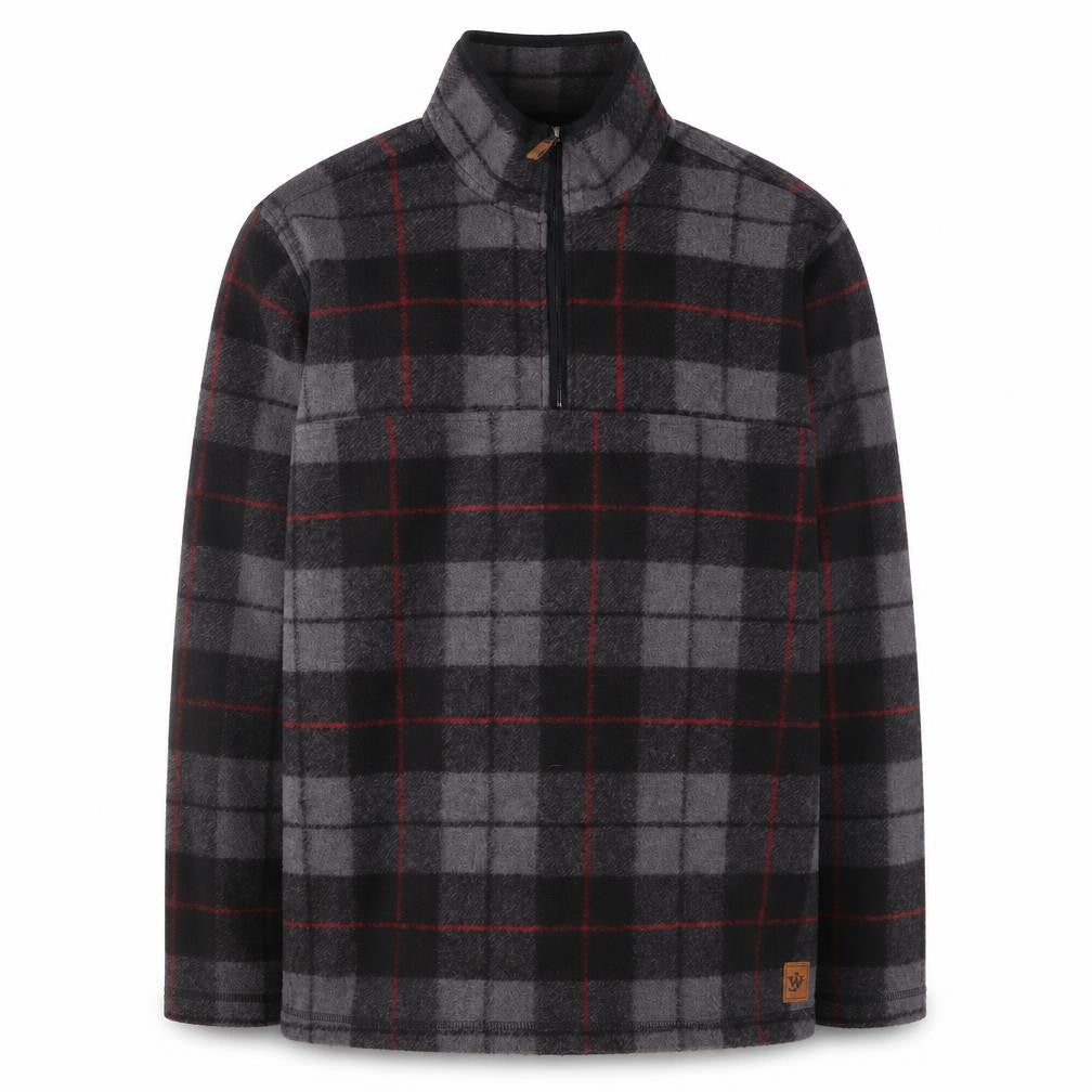 John Wayne Men's Grey Check 1/4 Zip Fleece Pullover Sweatshirt M