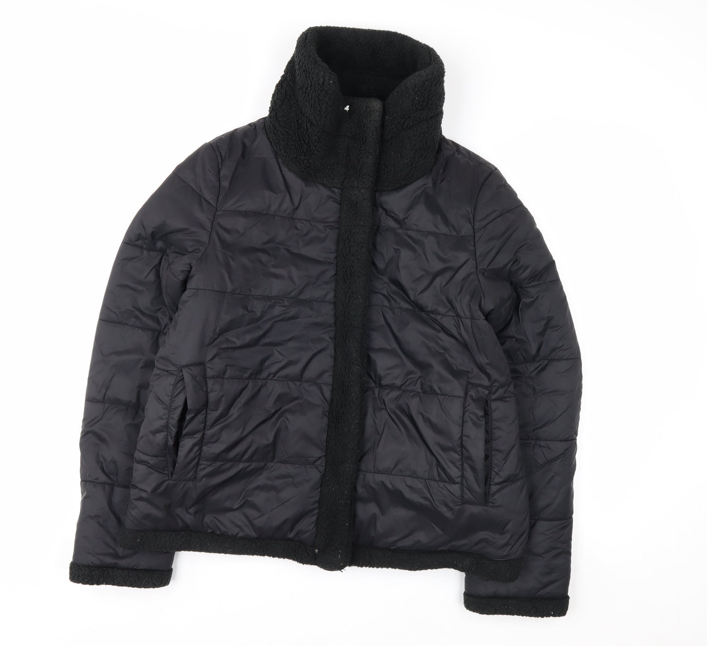 GUESS Men's Black Mid-Length Puffer Jacket Size M with Stand-Up Collar