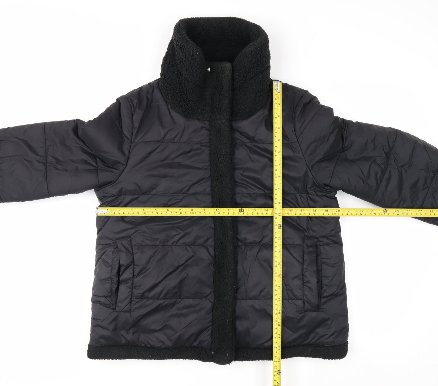 GUESS Men's Black Mid-Length Puffer Jacket Size M with Stand-Up Collar