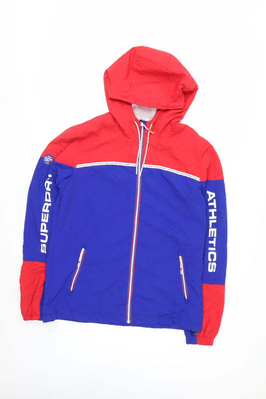 Superdry Women's Blue Red Hooded Windbreaker Jacket Size 14 L