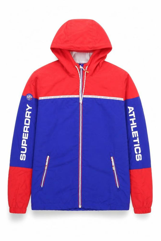 Superdry Women's Blue Red Hooded Windbreaker Jacket Size 14 L
