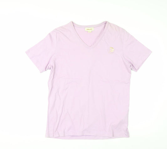 Diesel Womens Pink V-Neck Short Sleeve Cotton T-Shirt Size S