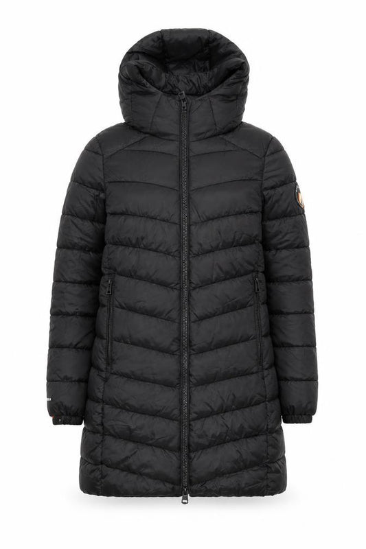 Superdry Women Black Size 10 Long Puffer Hooded Coat Fuji Series