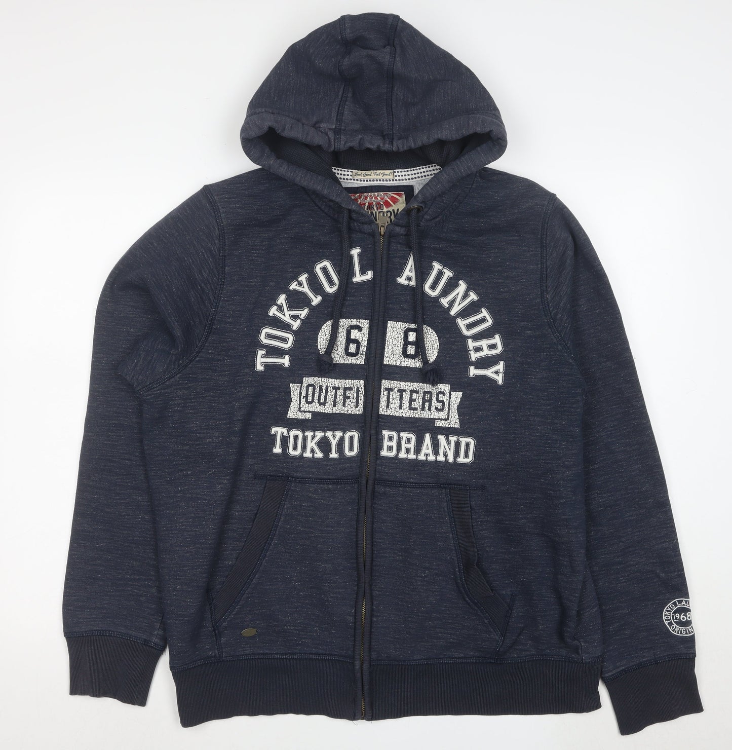 Tokyo Laundry Men's Blue XL Full Zip Hoodie with Logo Print