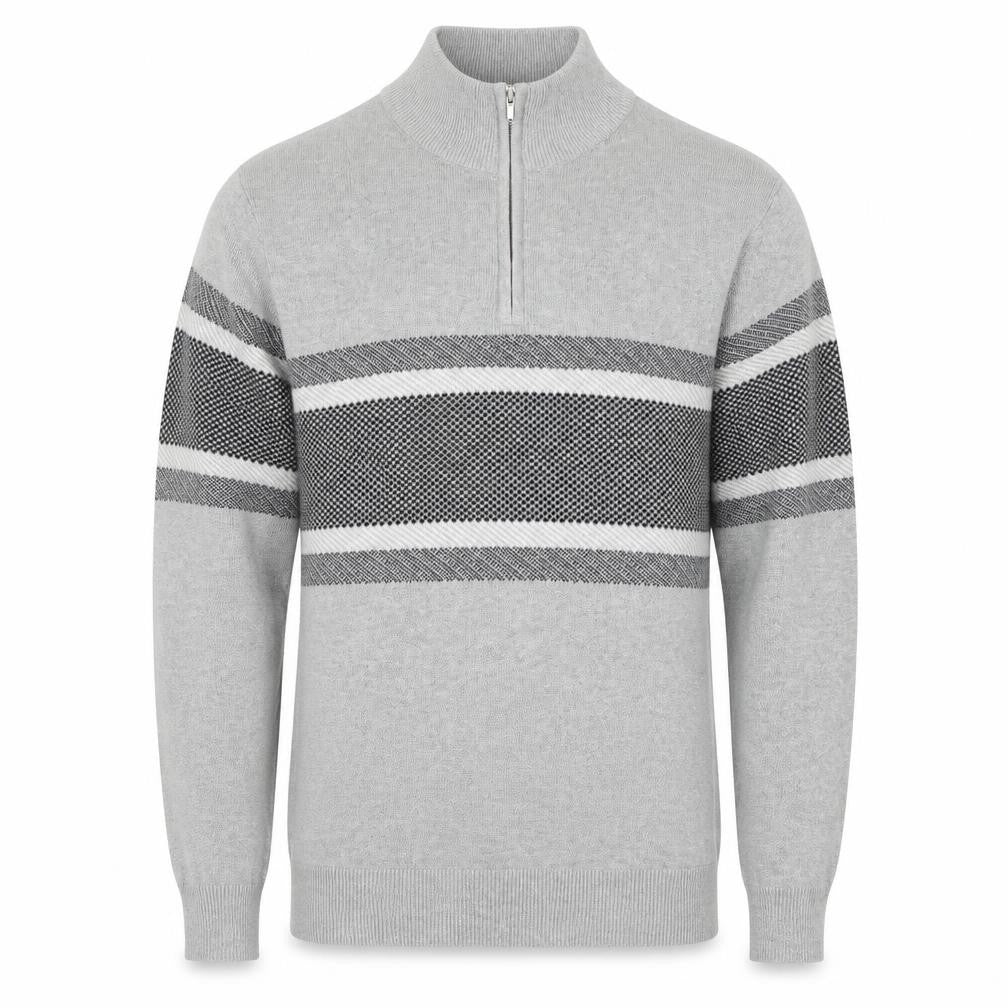 Peacocks Men's Grey Striped Half Zip High Neck Cotton Jumper Size M