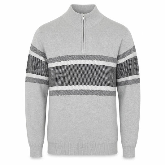 Peacocks Men's Grey Striped Half Zip High Neck Cotton Jumper Size M