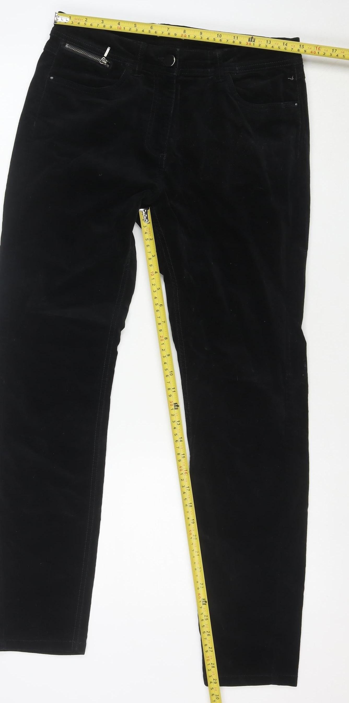Marks and Spencer Women's Black Velvet Stretch Slim Trousers Size 10
