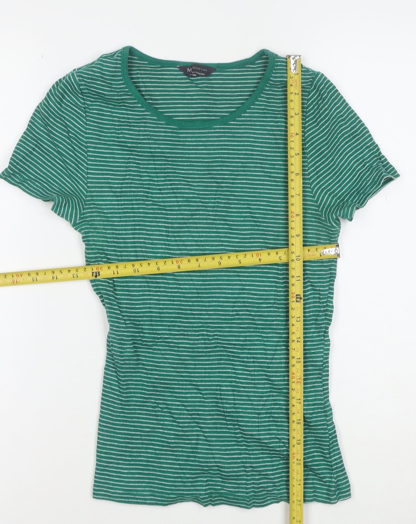 Marks and Spencer Women’s Green Striped Short Sleeve Cotton T-Shirt Size 8