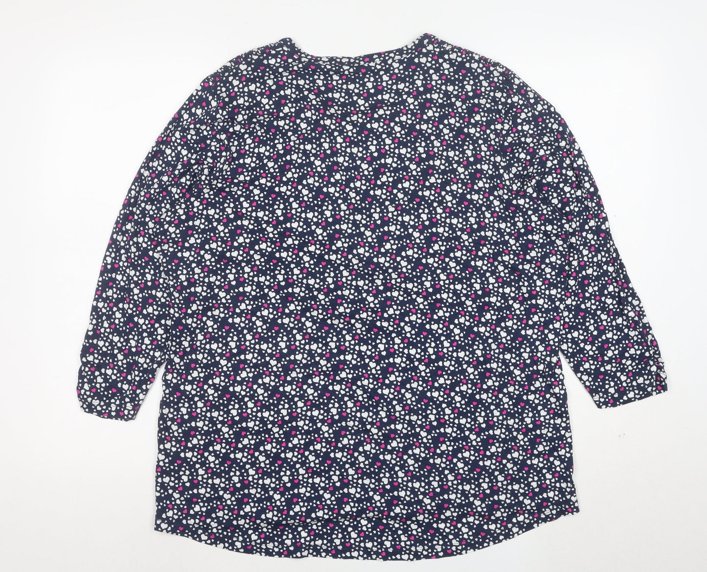 M&Co Womens Navy Heart Print Button-Up Long Sleeve Tunic Top Size 20