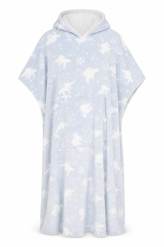 Gerulean Women Blue Fleece Hooded Polar Bear Robe One Size